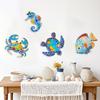 4 Stück Holz Strand Wanddeko Bunte Meeresschildkröte Fisch Krabbe Seepferdchen Außen Skulpturen Meeres-Thema Wandkunst für Gartenzaun Hauswand