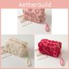 Plush Makeup Bag With Geometric Heart Pattern For Travel And Daily Use
