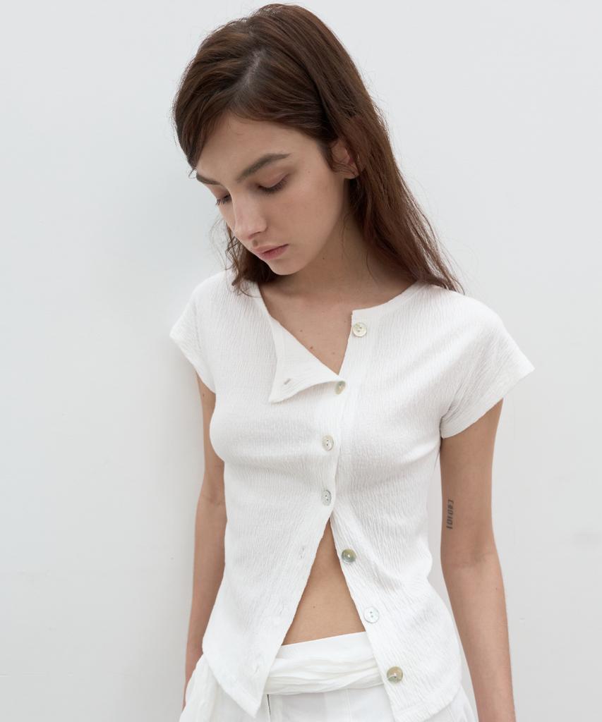 Seolan Unbalance Button Cardigan_White