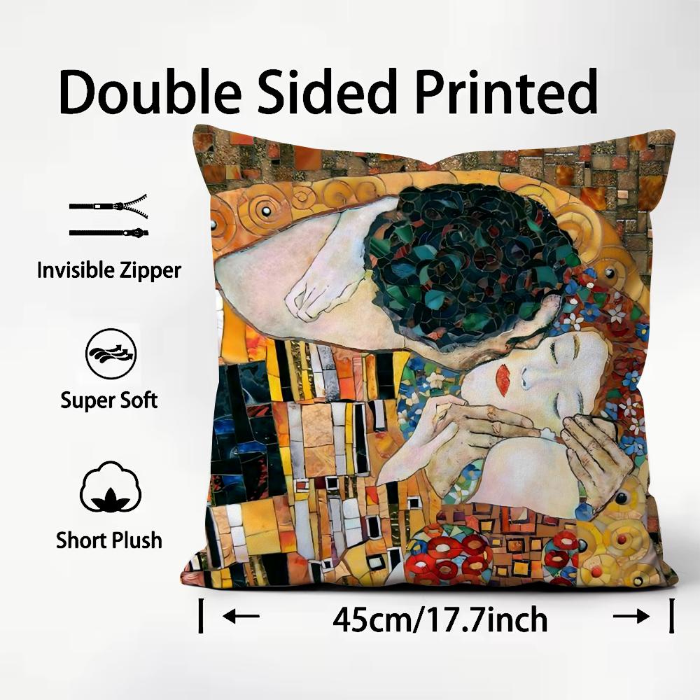Gustav Klimt Oil Painting Cushion Cover Pattern Printed Pillowcase for Living Room Sofa Cushion Cover & Bedroom Decor