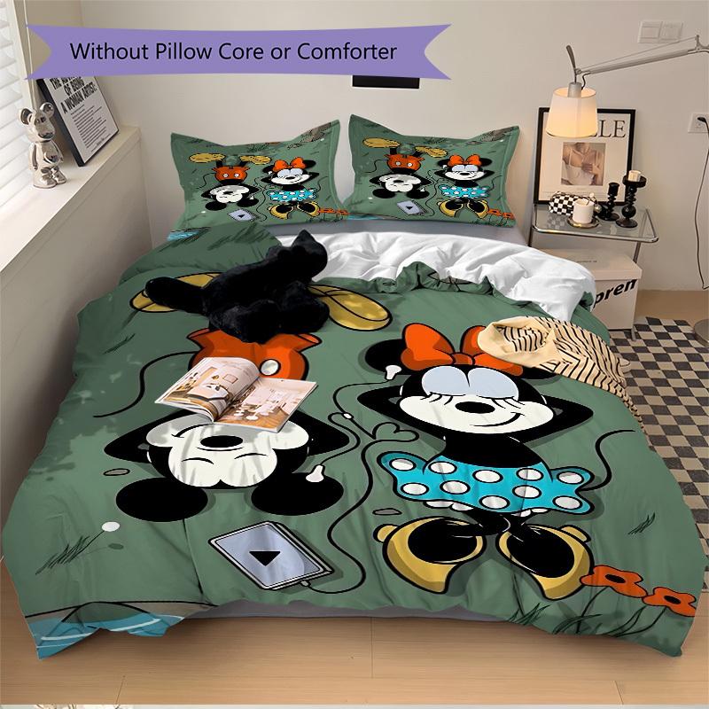 3pcs Mickey, Minnie Printed Bedding Set, Breathable And Soft, Machine Washable, Christmas Gift, Suitable for Bedroom Decoration, 080