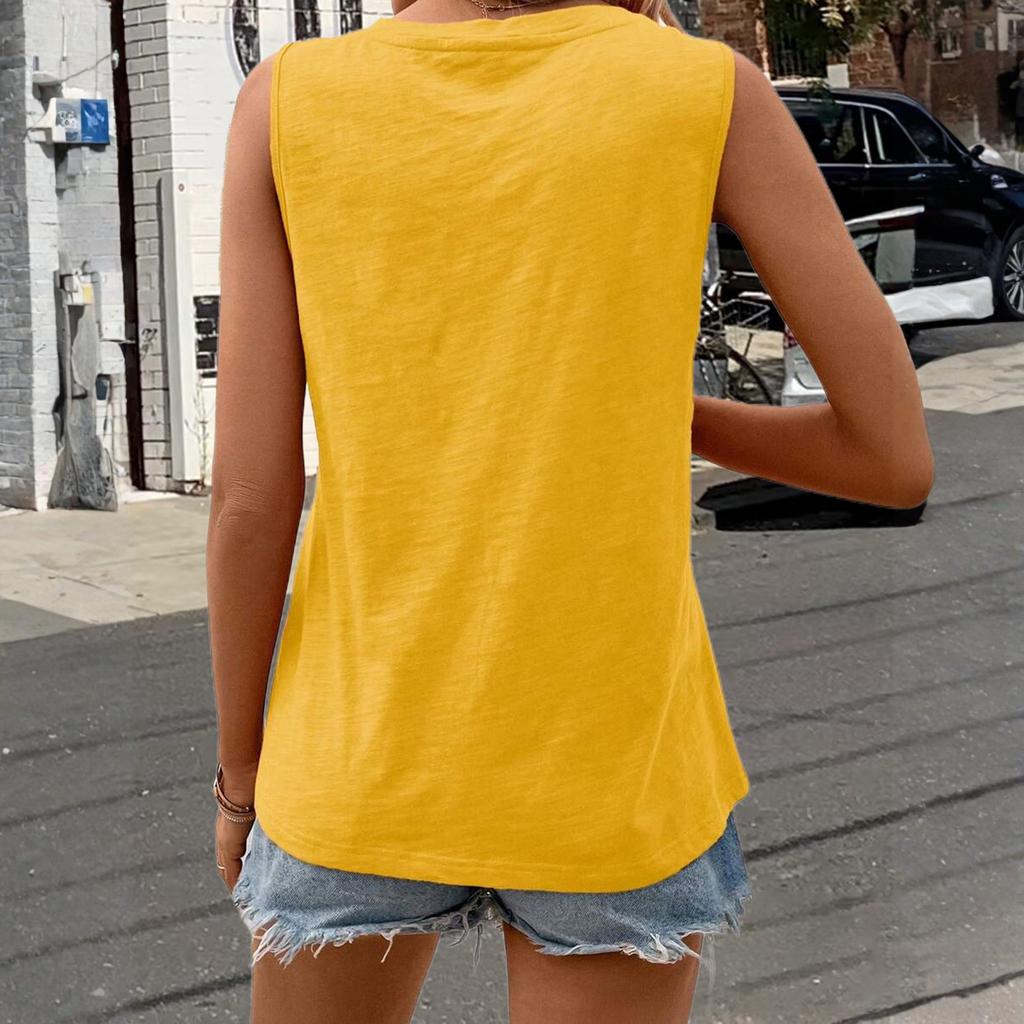 Women's V-neck Casual Fashion Loose Versatile Vest Sleeveless T-shirt With Pockets