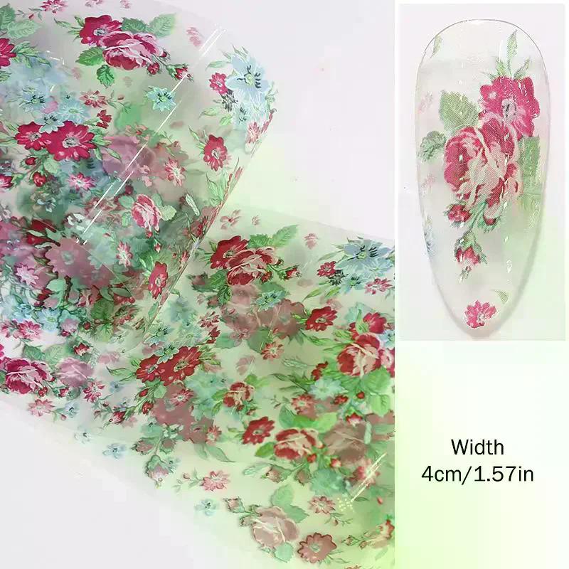 1Pcs 100cm Flower Rose Nail Transfer Foils Sticker Paper Floral Stickers Nails Wraps Tulip Nail Art Stickers Decal Nail Art