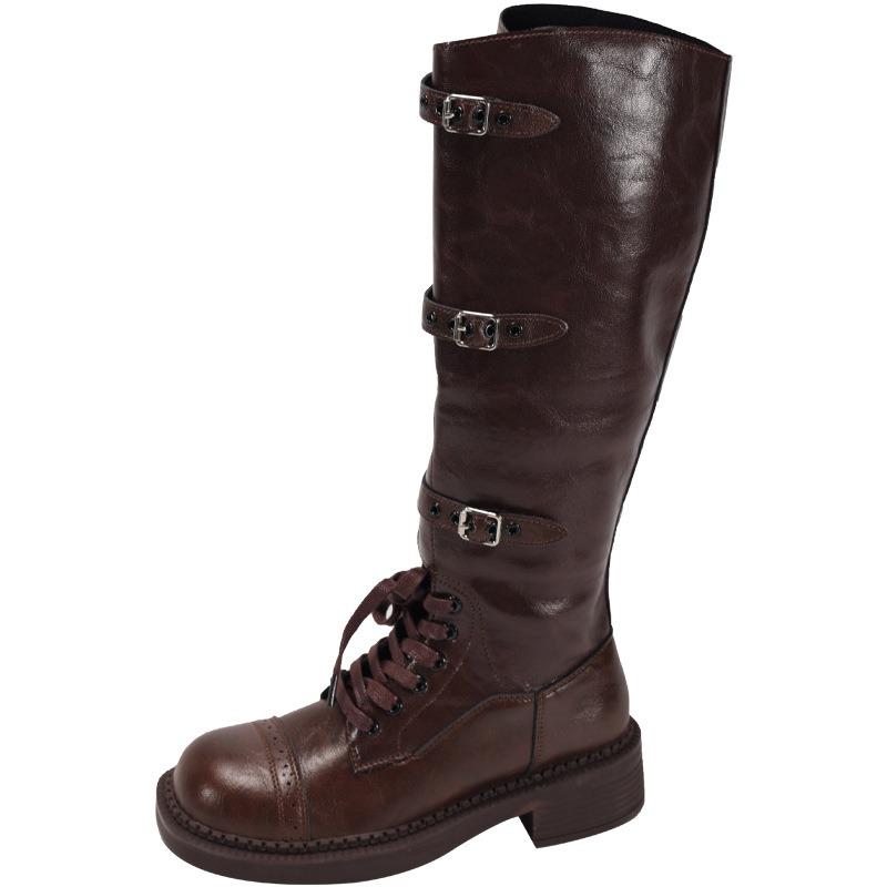 New Retro Old Martin Boots Thick Heel Strap Western Short Boots Women's Medium Tube Versatile Cowboy Boots