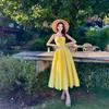 French sexy suspender strap pleated dress women's summer tea break temperament waist thin holiday style A word long dress