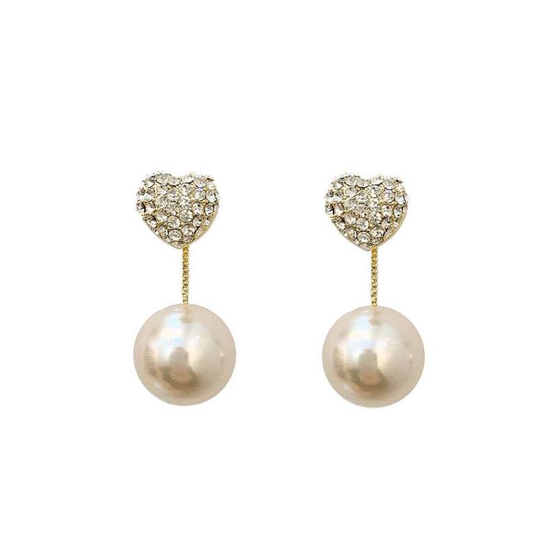 925 Silver Heart-Shaped Pearl Earrings - Retro TikTok Style