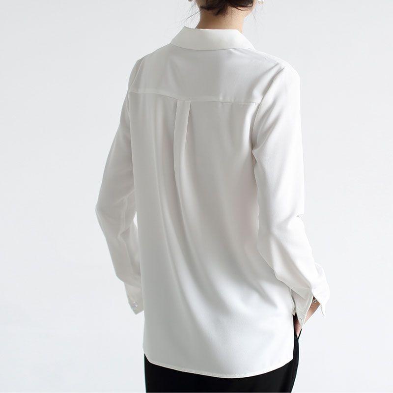 White Satin Shirt Loose Fit Spring Autumn Black Blouse Fashionable Design High Quality Comfortable Stylish Top