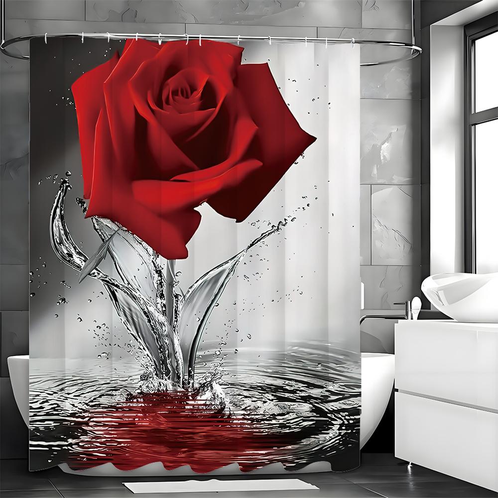 Rose Splash Shower Curtain, Bathroom Decorative Shower Curtain, Waterproof Shower Curtain with Hooks