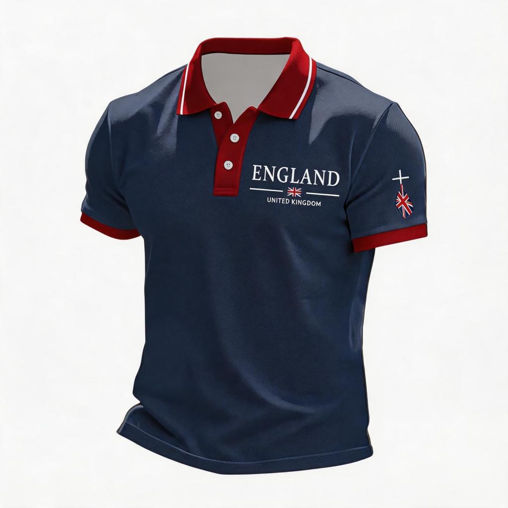 Men's Support Polo Shirt with National Flag Print Button Collar Short Sleeve Casual Fit Breathable Fabric for Outdoor Activities