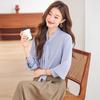 Women's French Style Bow Tie Satin Long Sleeve Blouse