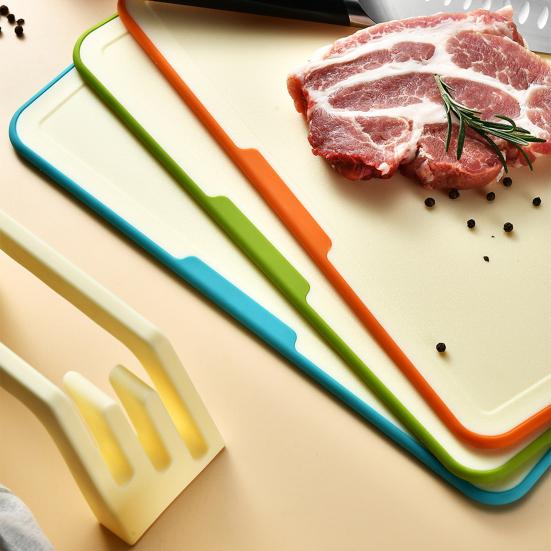 Plastic Cutting Board Set with Stand PP Chopping Boards for Meat Fruit Veggies Non-Slip Dishwasher Safe Space-Saving Kitchen Organizer