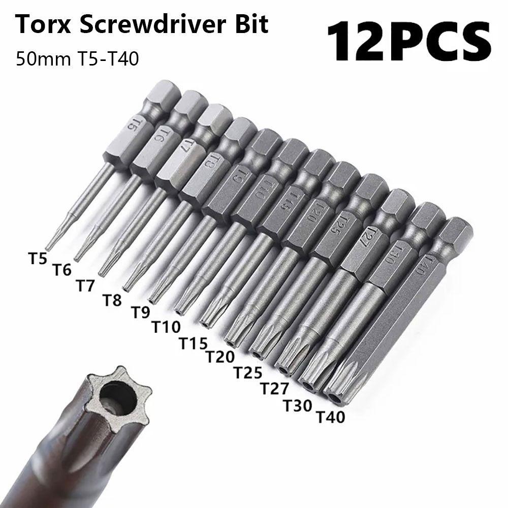 12Pcs/Set with Hole Electric Screw Driver Bit Set 50mm Torx Bits New Torx Screwdriver Bit