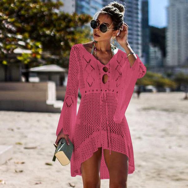 Vestito da spiaggia estivo sexy in maglia da donna, con protezione solare, traforato, per la spiaggia