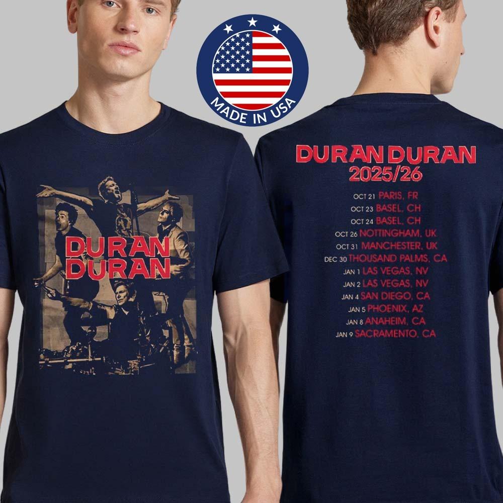 Duran Duran Europe Tour 2025 2026 TShirt Navy Collage Bandshot Two Sided Tee Unisex T-Shirt M