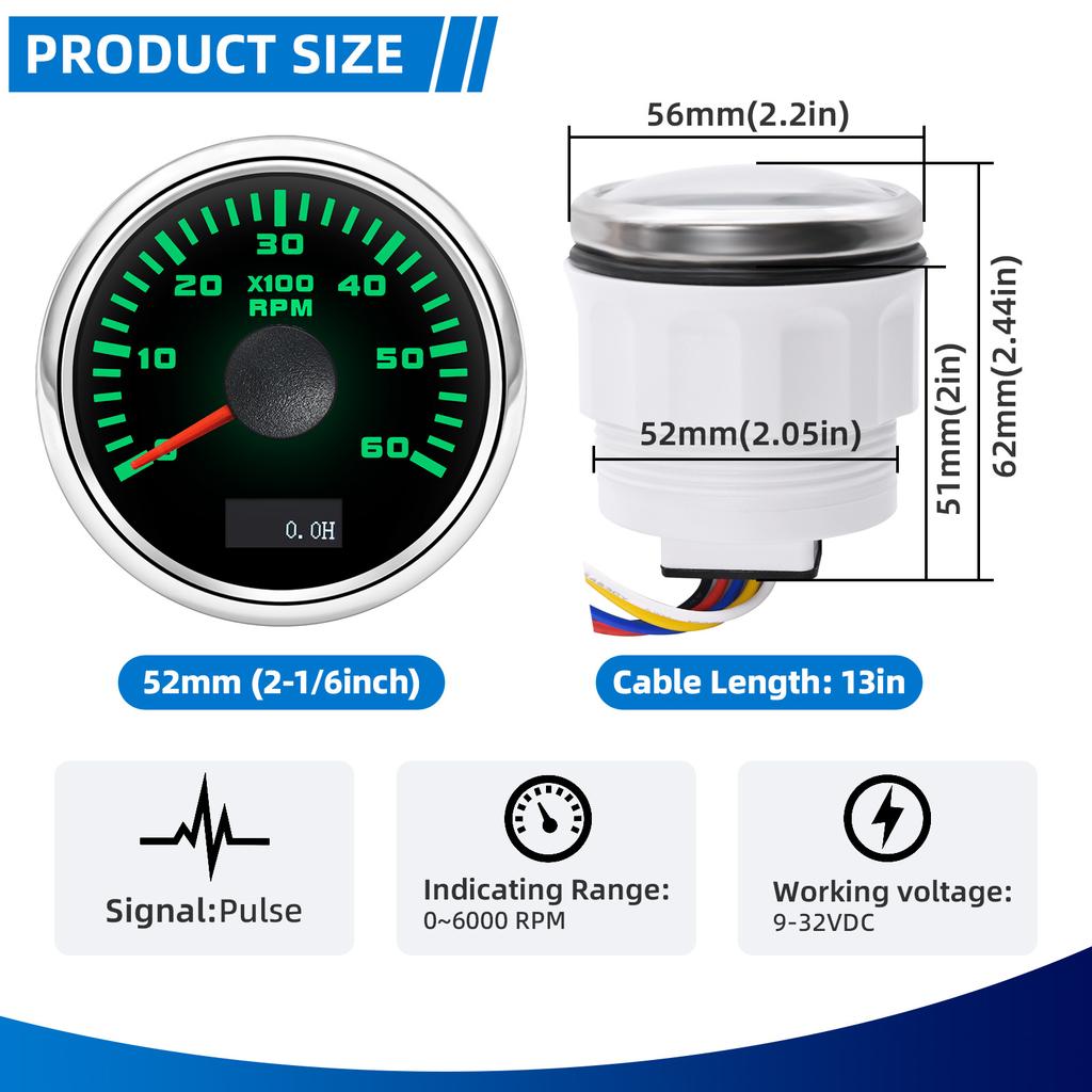 3K/4K/6K/7K/8K RPM Tachometer 7 Color Backlight 52mm Tacho Gauge Universal For 12v 24v Car Boat Marine Auto Parts RPM Meter