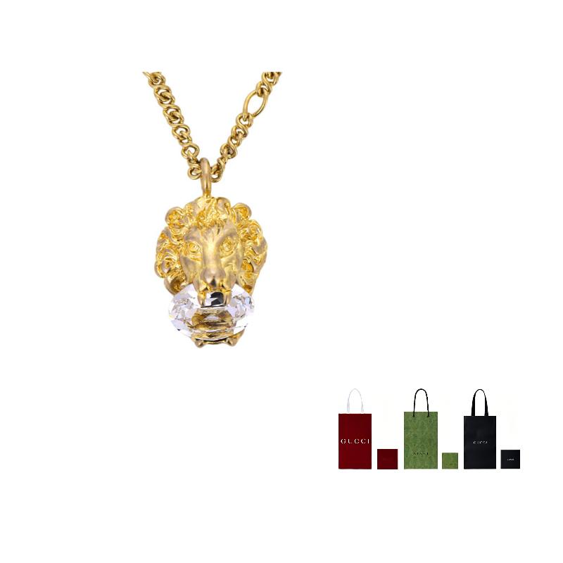 Gucci Kristall Löwenkopf Anhänger Modeschmuck Halskette Damen Halskette Gold 412885-J1D50-8062