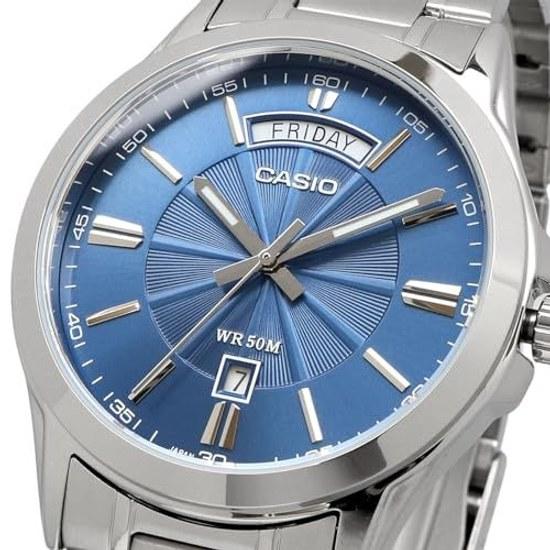 Reloj Analógico de Cuarzo para Hombre CASIO MTP-1381D-2AV Correa de Metal Azul Plateado Modelo de Ultramar