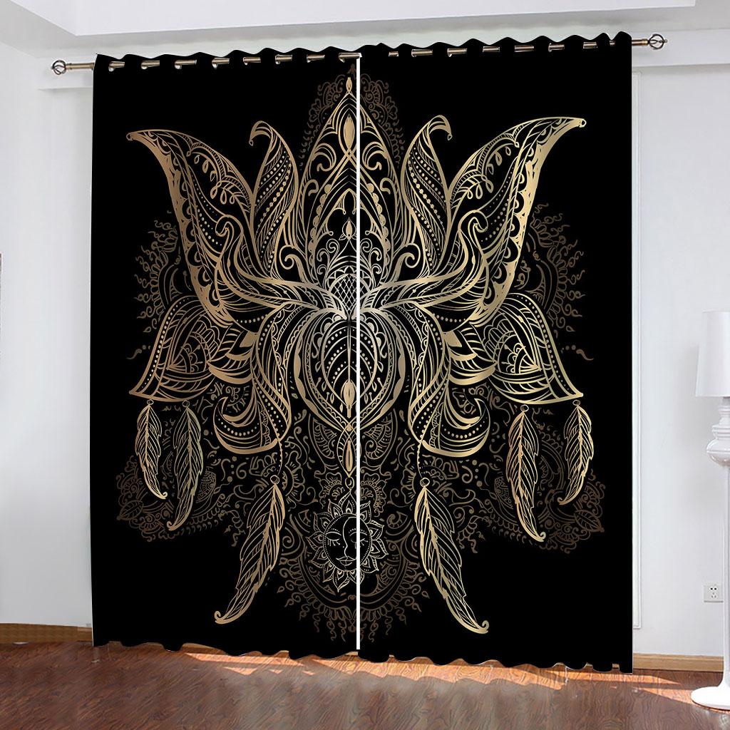 Children'S Room Curtains Gold Line Art 3D Design Luxury Girl Window Curtains For Living Room Bedroom Home Decor Fashion