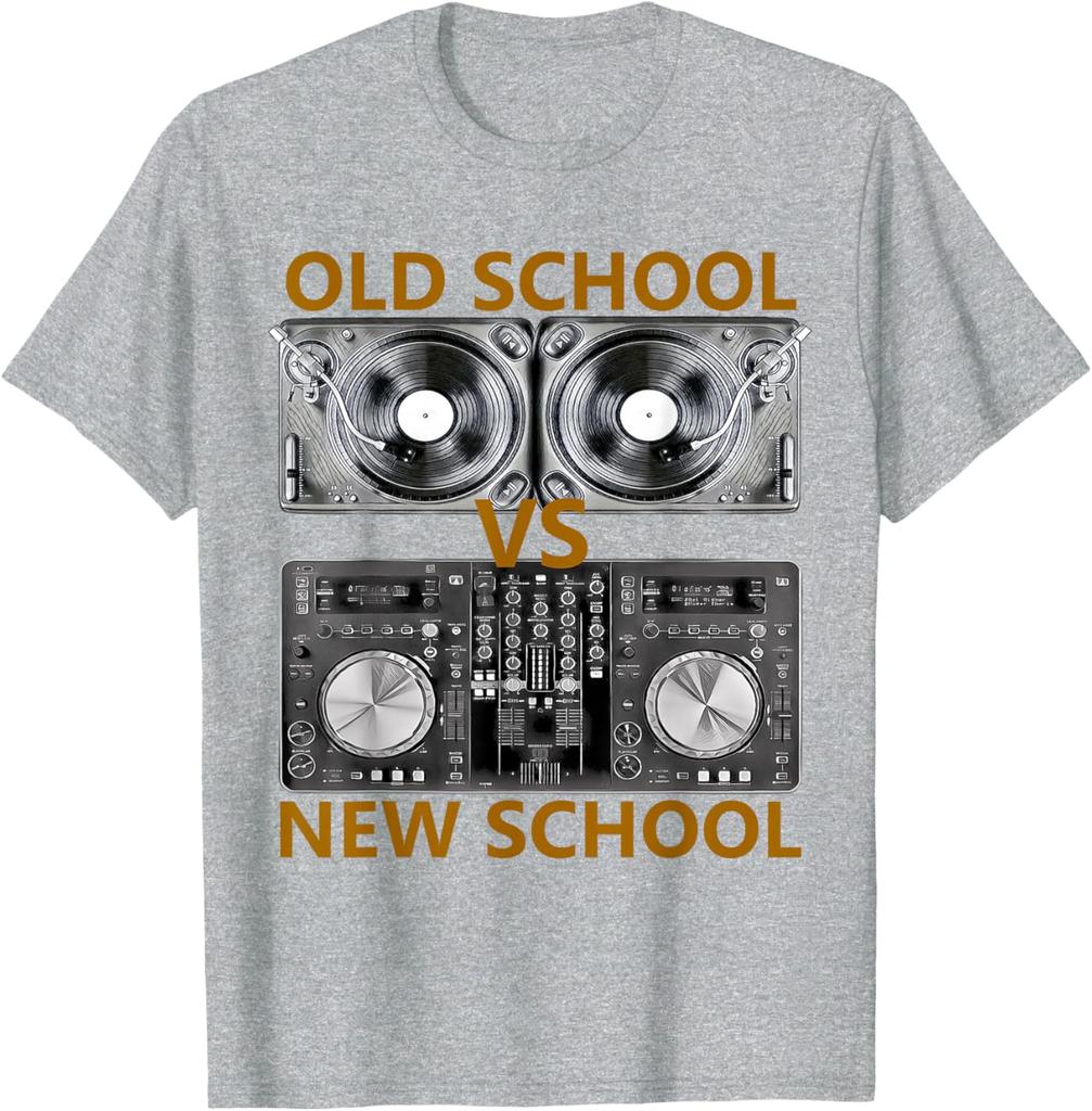Old School VS New School DJ Plattenspieler Mixer Grafik T-Shirt Lässiges Kurzarm-T-Shirt für Unisex