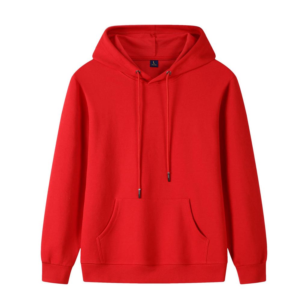 Couple's Casual Solid Color Hooded Sweatshirt - Heavyweight 320g Pure Cotton, Long Sleeve, for Spring and Autumn.