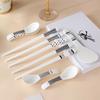 5 Paar Keramik-Essstäbchen & Löffel Set für Zuhause Küche Langer Griff Runder Kopf Suppenlöffel Rutschfeste Essstäbchen & Reislöffel Geschenkset