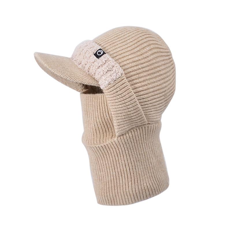 Winter Knitted Mask Scarf Integrated Hat Windproof Fleece Ear Protector Wool Hat Men's Riding Duck Tongue Pullover Hat