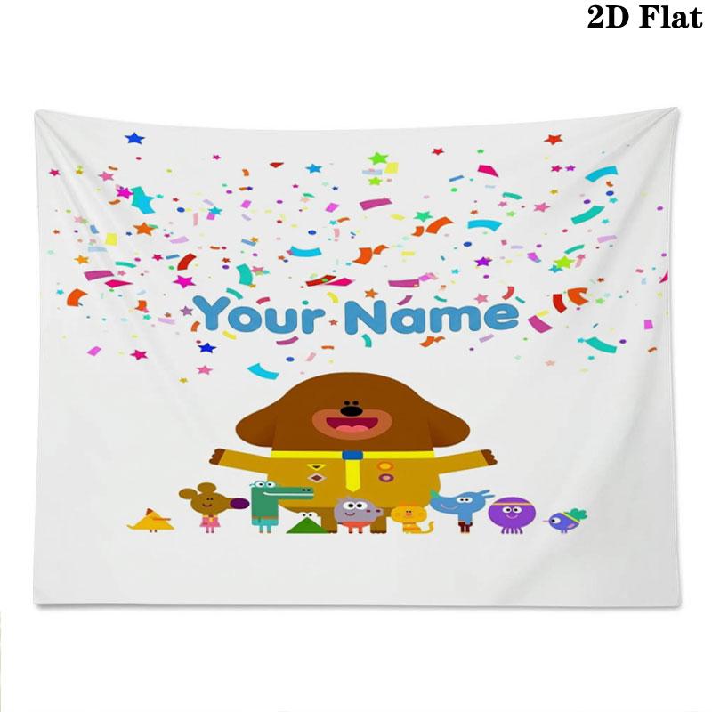 Hey Duggee Custom Name Wall Tapestry Aesthetic Wall Hanging Printed Fabric Blanket Decorative Tapestries for Bedroom Living Room Home Decor