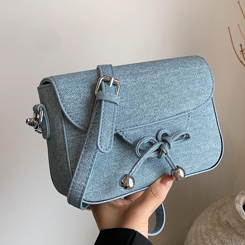 

Синяя джинсовая маленькая квадратная сумка универсальная модная осенне-зимняя сумка через плечо корейские женские ретро сумки