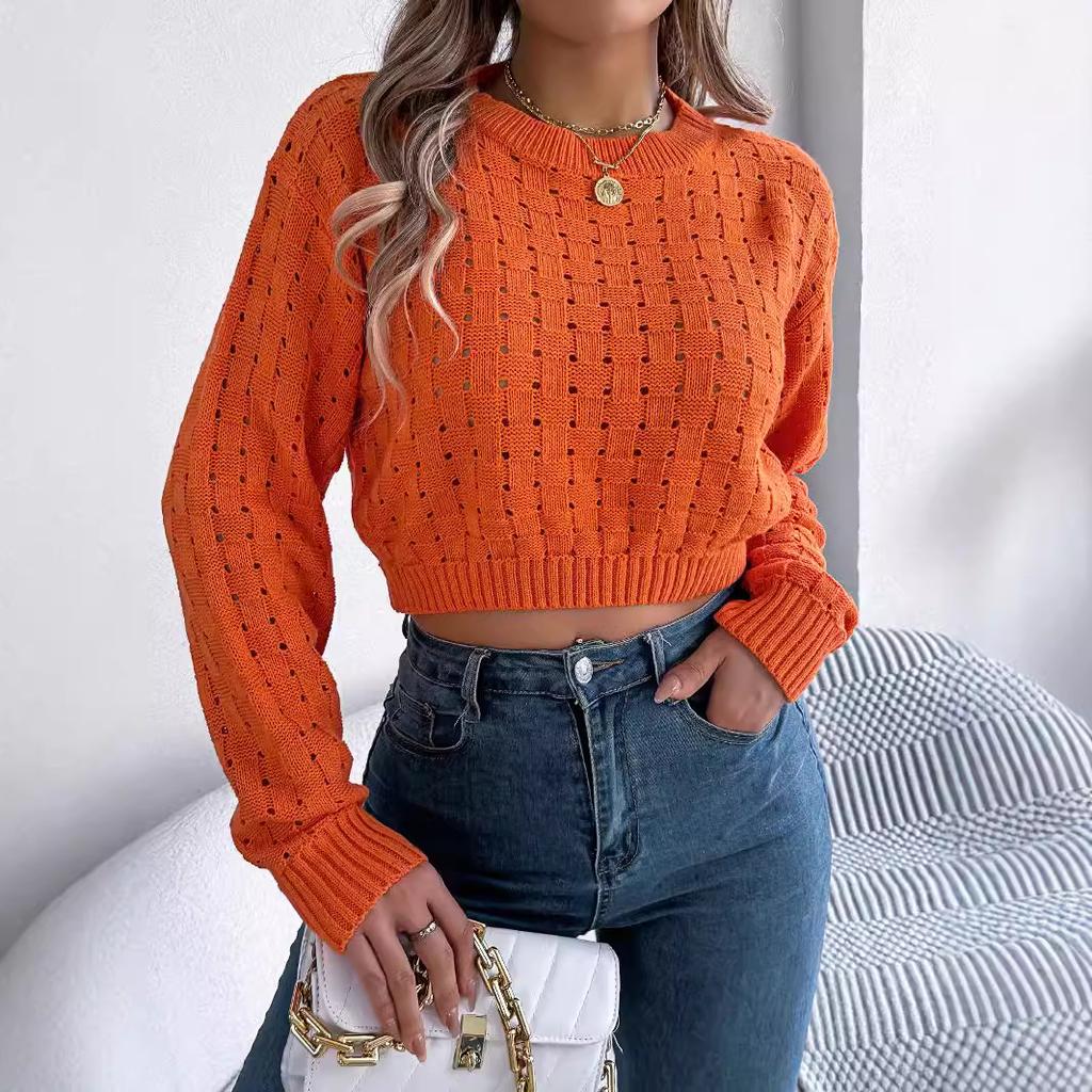 HNXC Autumn and Winter Sexy Backless Button Cutout Long-sleeved Pullover Sweater for Women