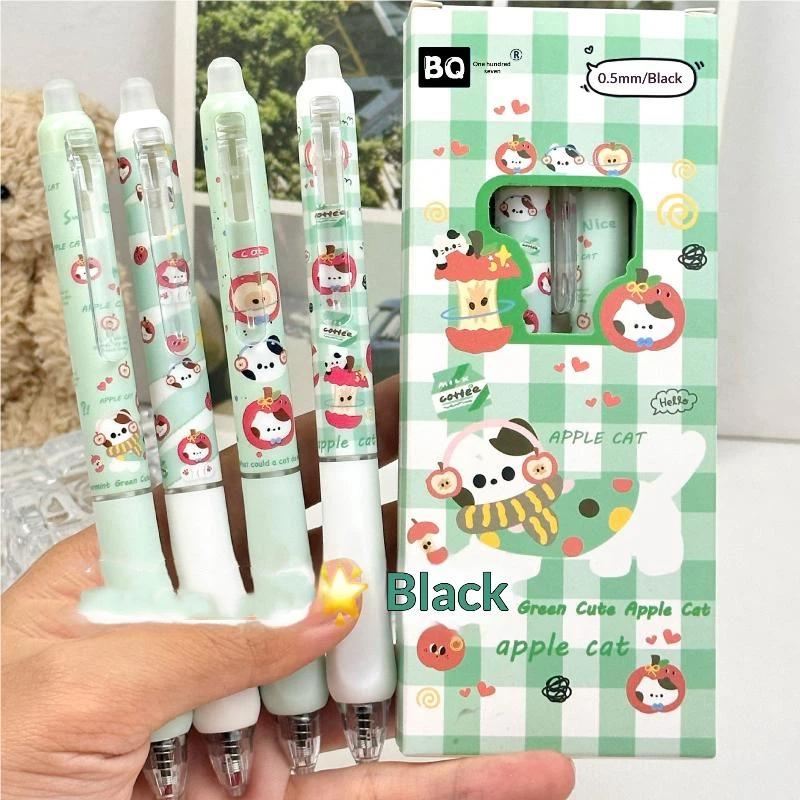 Quick Dry Erasable Gel Pens 0.5mm Blue Black Set of 4 Kawaii Design Smooth Write for Student Office Notebook Use
