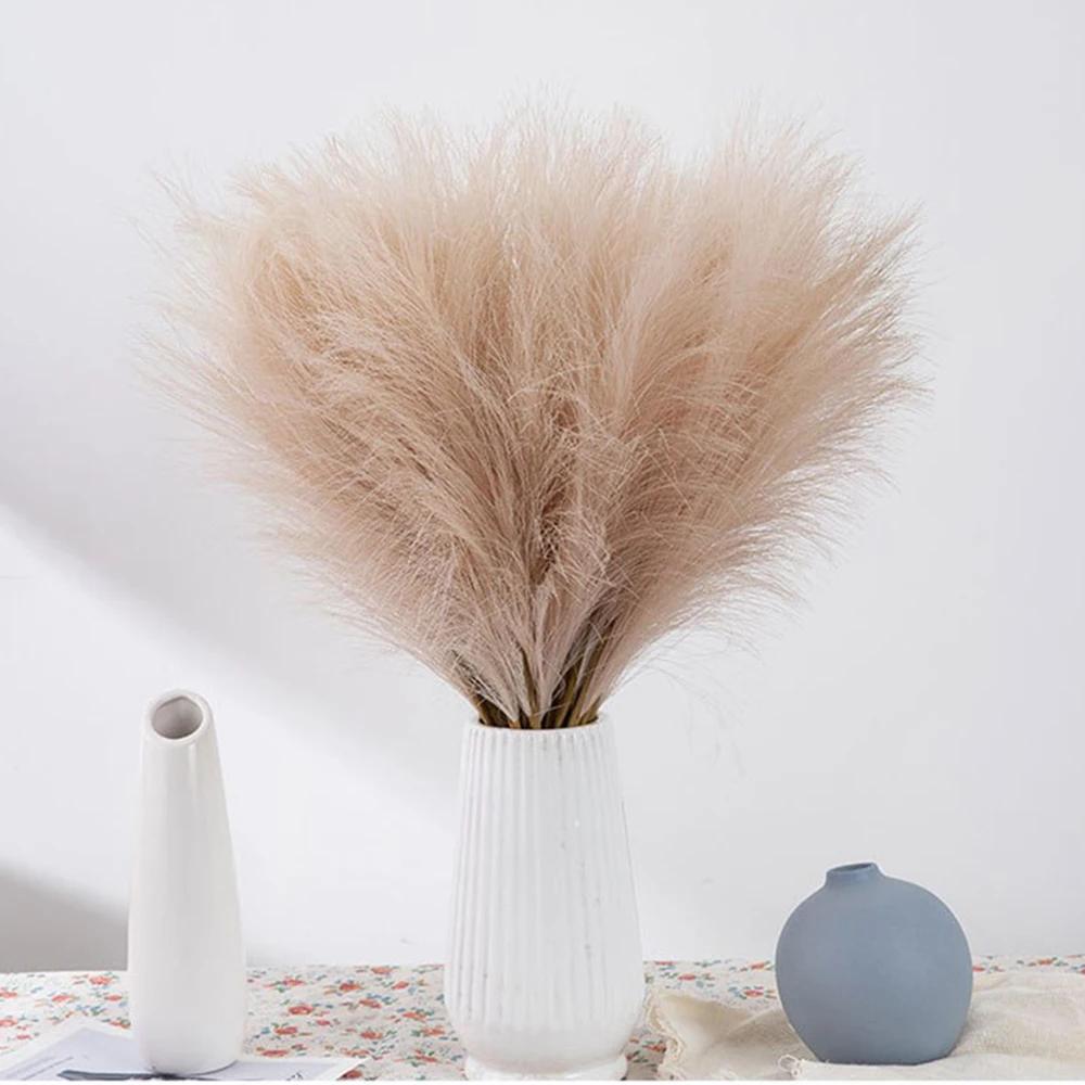 Runtow 10pcs Artificial Reed Grass ,55cm Fluffy Artificial Fake Flower Bulrush Reed Grass ,Pampas Grass Wedding Party Decor