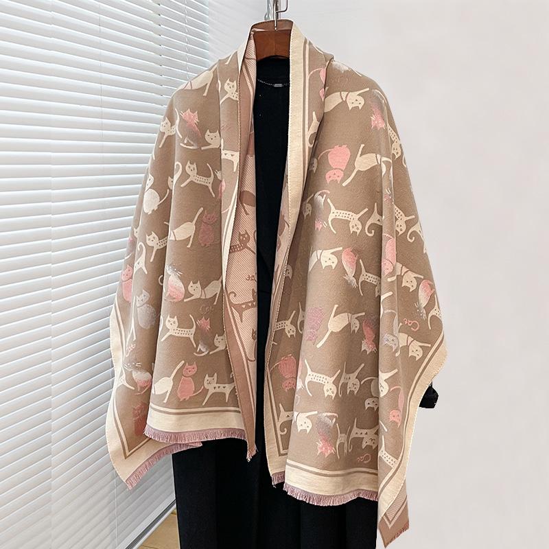Kitten  Winter Scarf Women Pashmina Shawls And Wraps Cashmere Blanket Warm Thick Stoles For Lady Outdoor Bufanda   Print