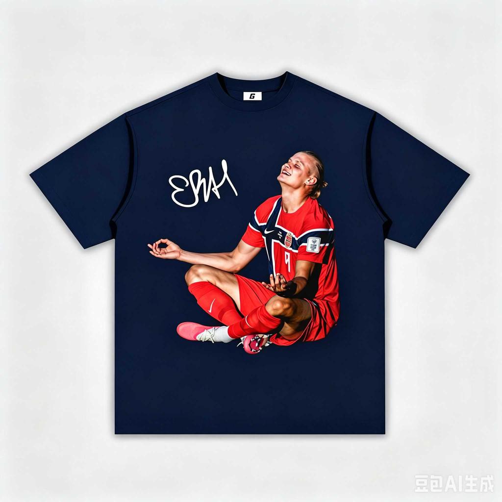 2026 Nowa Koszulka z Nadrukiem Podpisu Erlinga Haalanda Medytacja Mężczyźni Kobiety Reprezentacja Norwegii Gwiazda Piłki Nożnej T-shirt Codzienny z Okrągłym Dekoltem i Krótkim Rękawem Prezent dla Fanów Top