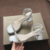 Thick Heel Sandals Female Summer New Fairy Wind Transparent Crystal Diamond Strip High Heel Word with Open Toe Sandals Female