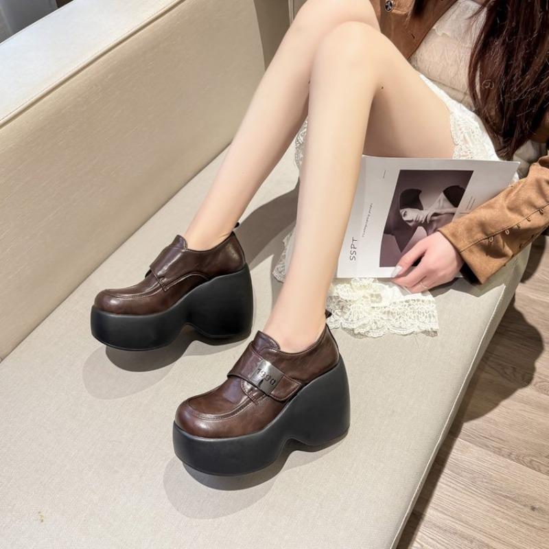 Fashion New 2025 Spring Women Leather Chunky Sneakers Loafers Nop-slip High Heels Platform Autumn Casual Walking Shoes Flats Woman Boots