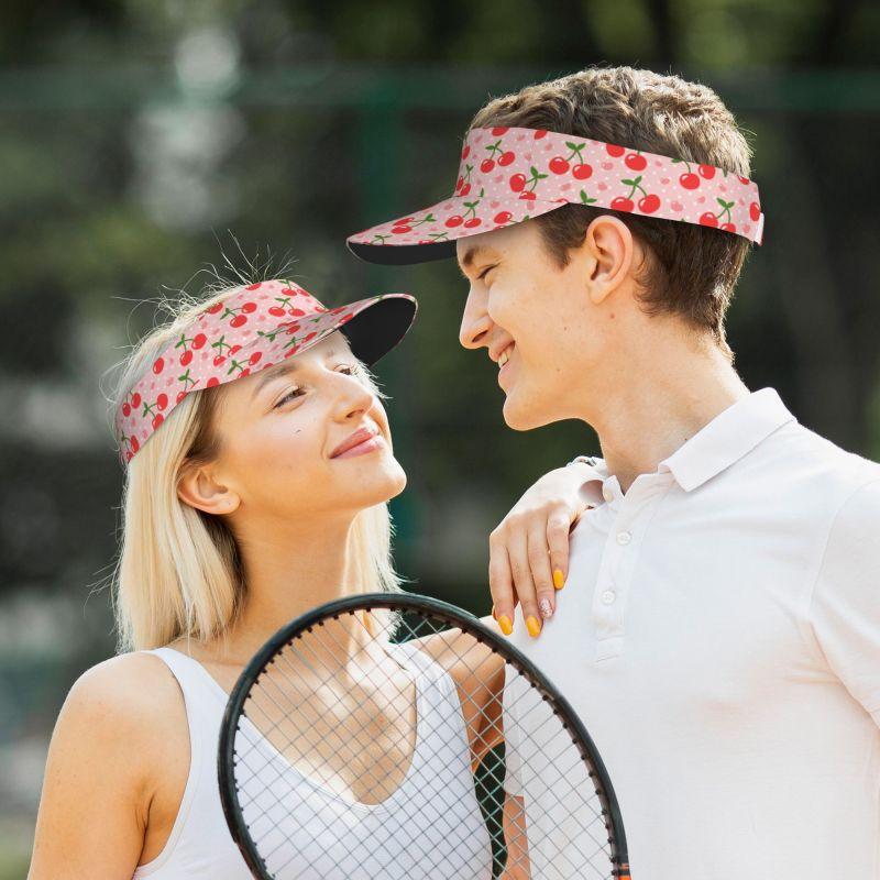 Red Cherry Pink Hearts Print Sun Sports Visor Hats Summer Adjustable Beach Cap Outdoor Sports Sun Visor Hat for Women