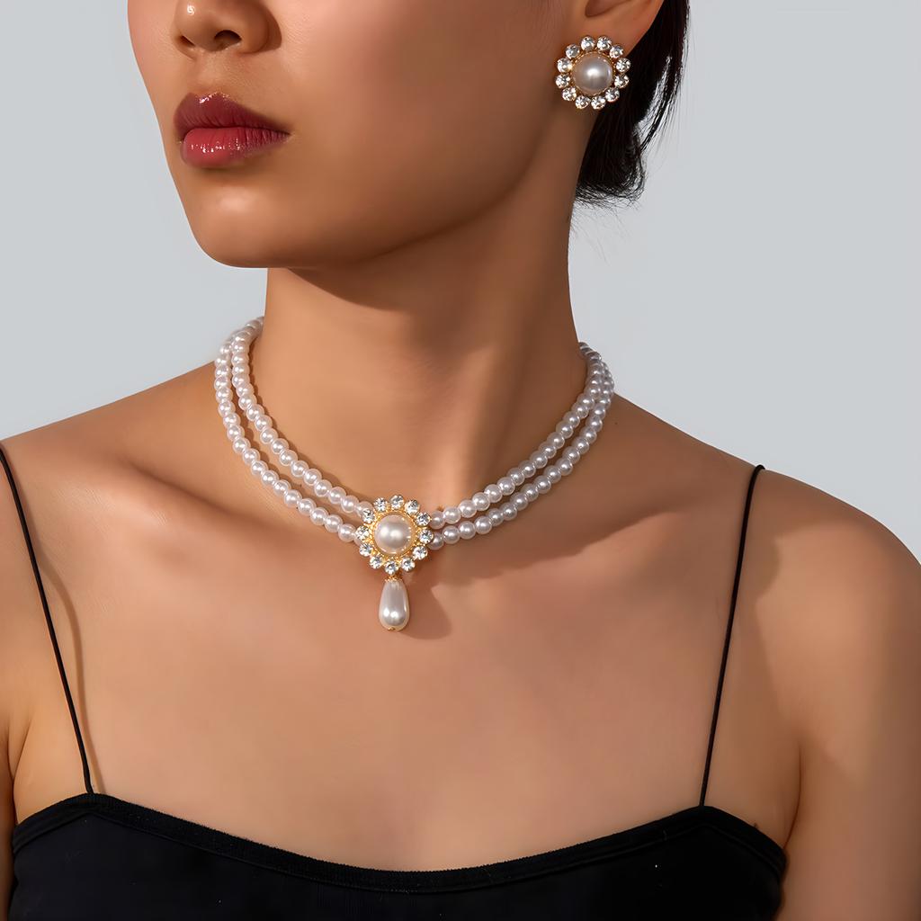 Special-Shaped Imitation Baroque Pearl Necklace Earrings Set Women'S Light Luxury Niche Simple Collarbone Chain Accessories Neck Chain