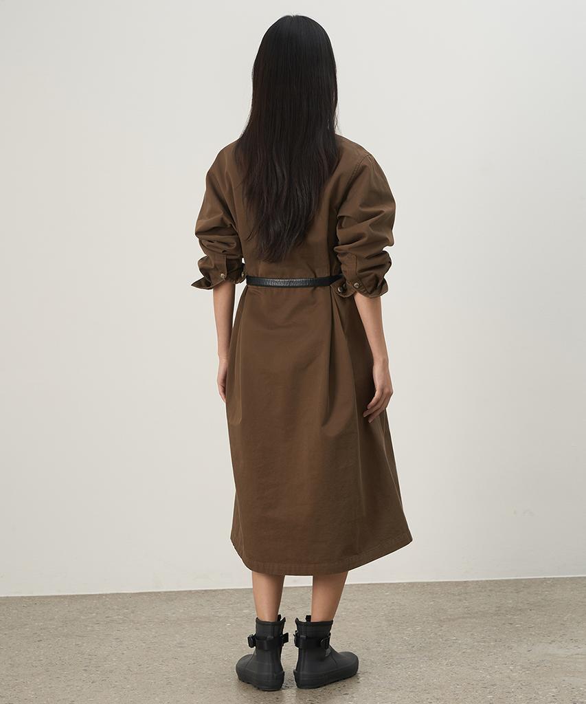 Leopeusaideuhwaiteulabel Stand Collar Shirt Dress Sepia