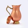 Hammered Copper Jug Pitcher with Lid, Traditional Ayurvedic Design, 1 Litre Capacity, Brass Handle and Base 20 Cm Birthday Anniversary Gift