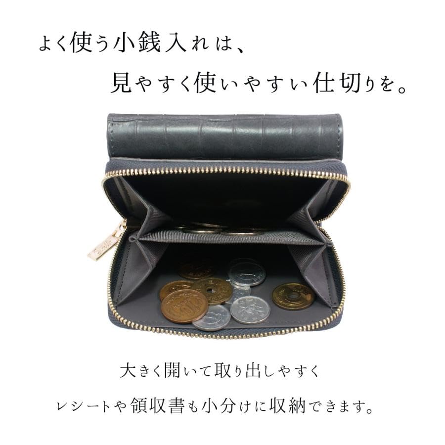 Gisele Women's Tri-fold Wallet, Compact, Small, Mini Wallet, Coin Purse, Card Slots, Large Capacity, Simple, Formal, Women's (Lamp Black)