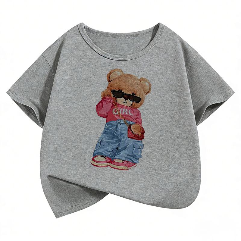 Short Sleeve Streetwear Bear Design Y2k T Shirts Hip Hop Kids Childrens Tshirt Boys Girls Summer Spring Casual Top Tee Shirt