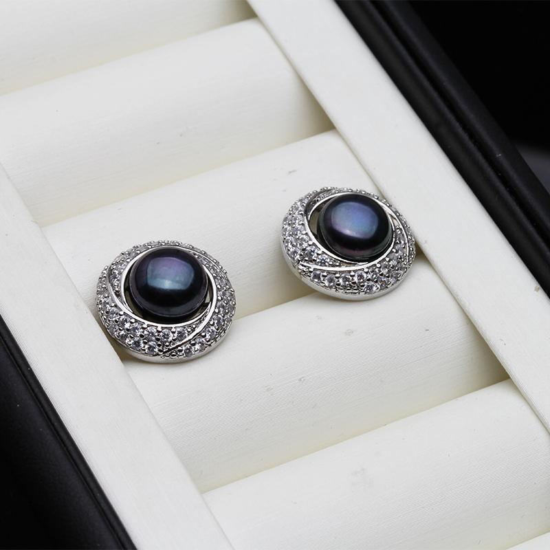 Boucles d'oreilles puces d'eau douce authentiques neuves grandes Perle Femme,Plates Argent Sterling 925 Boucle d'oreille Perle Naturelle Cadeau Épouse Mère Blanc Noir