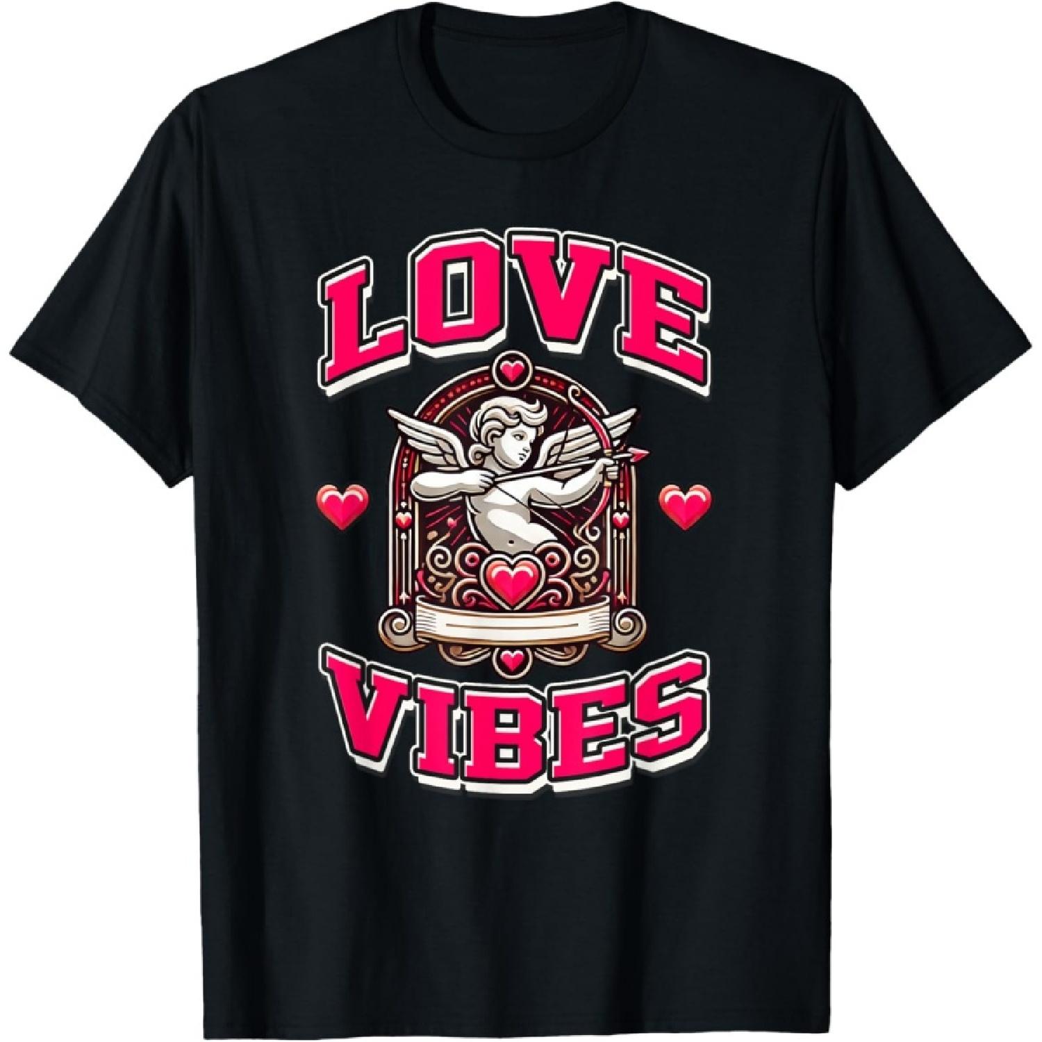 Love Vibes Cupid Romantic Design with Hearts and Arrows T-Shirt S