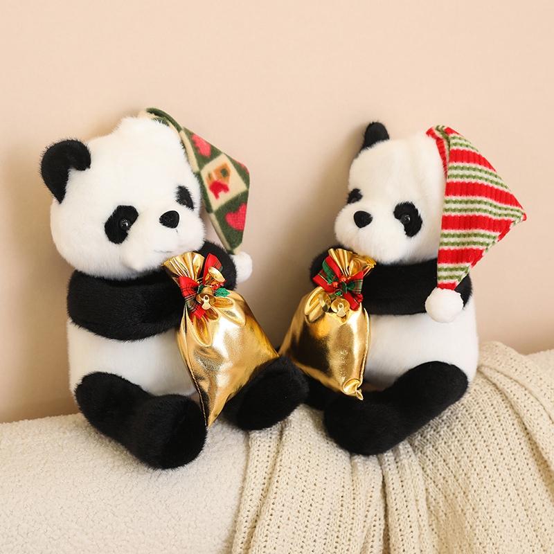 25cm Giant Christmas Panda Plush Toys Soft Pillow Cartoon Animal Bear Stuffed Baby Doll Classic Kids Birthday Christmas Gifts