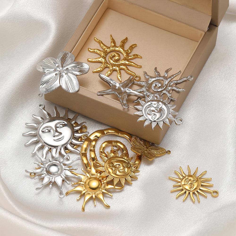 5Pcs Stainles Steel Face Sun Flower Gold Charms for DIY Hiphop Necklace Pendants Supplies Jewelry Findings Women Earrings Making