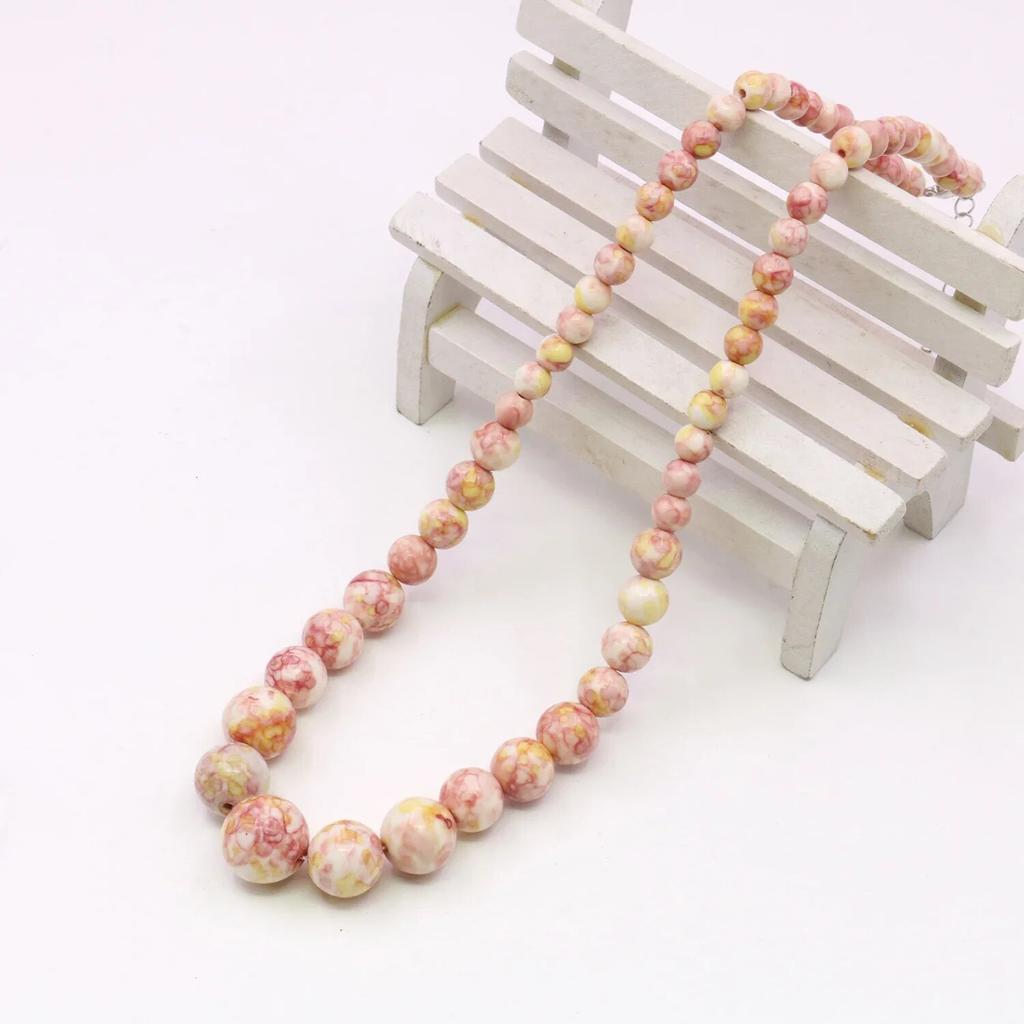 Colar de contas de arco-íris redondo rosa amarelo de 6-14 mm, colar de torre, joias para pescoço, corrente de extensão de 5 cm, presentes para amantes e amigos