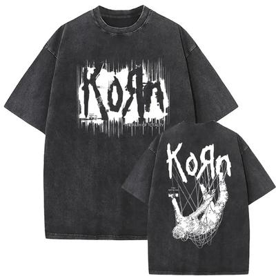 Mode Gothic T-Shirt Herren Übergroße T-Shirts Gewaschenes Vintage Rockband Korn Falling Away From Me T-Shirt Skelett-Print T-Shirts