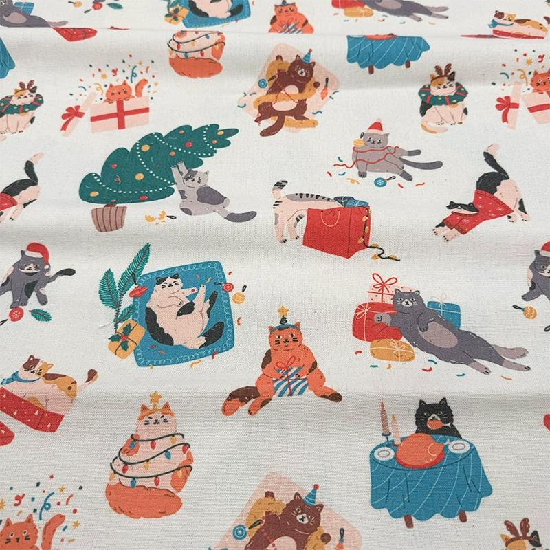 0.5m/1m/2m Cotton Linen Christmas Print Fabric For Tablecloths, Curtains, Christmas Decoration, Sofa Pillows Handmade DIY Fabric