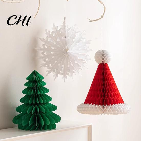 Layered Christmas Tree Decorations Decoration Hanging Ornament Easy Assembly Aesthetic Holiday Ornaments Festive Decor 3D Honeycomb Paper Setting