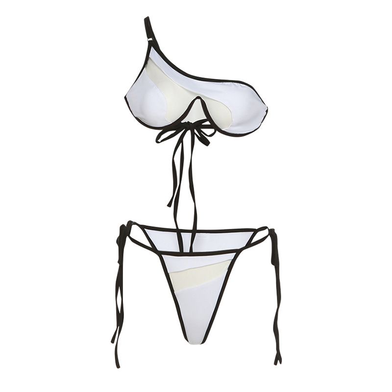 

One Shoulder Perspective Vest Angle Blouse and Pants White M